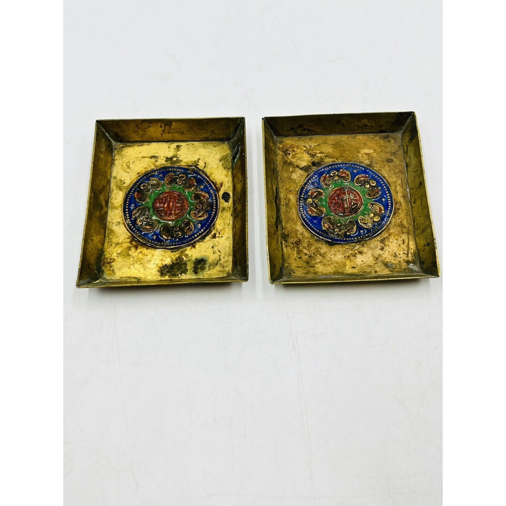 Vintage Set of Two Brass Ashtrays Made In China 3.5”